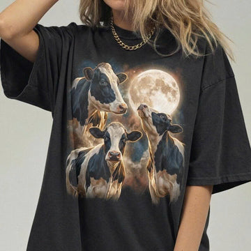 THREE COW MOON SHIRT, FUNNY HEIFER TEE, RETRO 90S FARM GIFT LL - 0209