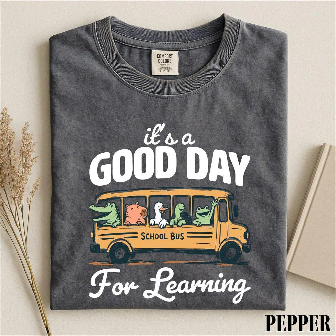 Good Day For Learning Shirt, Funny School Bus Animal Graphic Tee, Retro Educational Humor T-Shirt AK-0144
