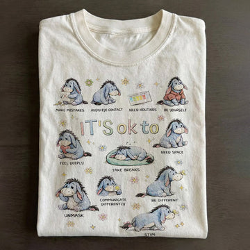 Cute Eeyore It’s Ok To Be Different T-shirt, Y2k Cute Graphic Tee, Back To School Gift B-00141
