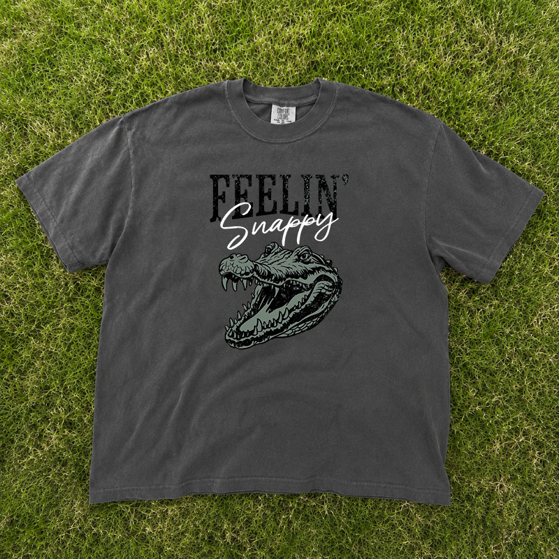 Distressed Feelin' Snappy Alligator Tshirt, Funny Sarcastic Trendy Gator Tee B-00125
