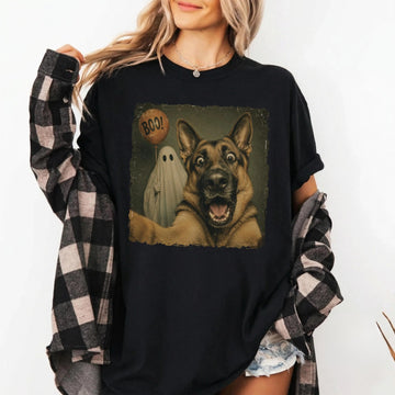 GERMAN SHEPHERD HALLOWEEN SHIRT | GHOST SELFIE DOG TEE  LL - 0257