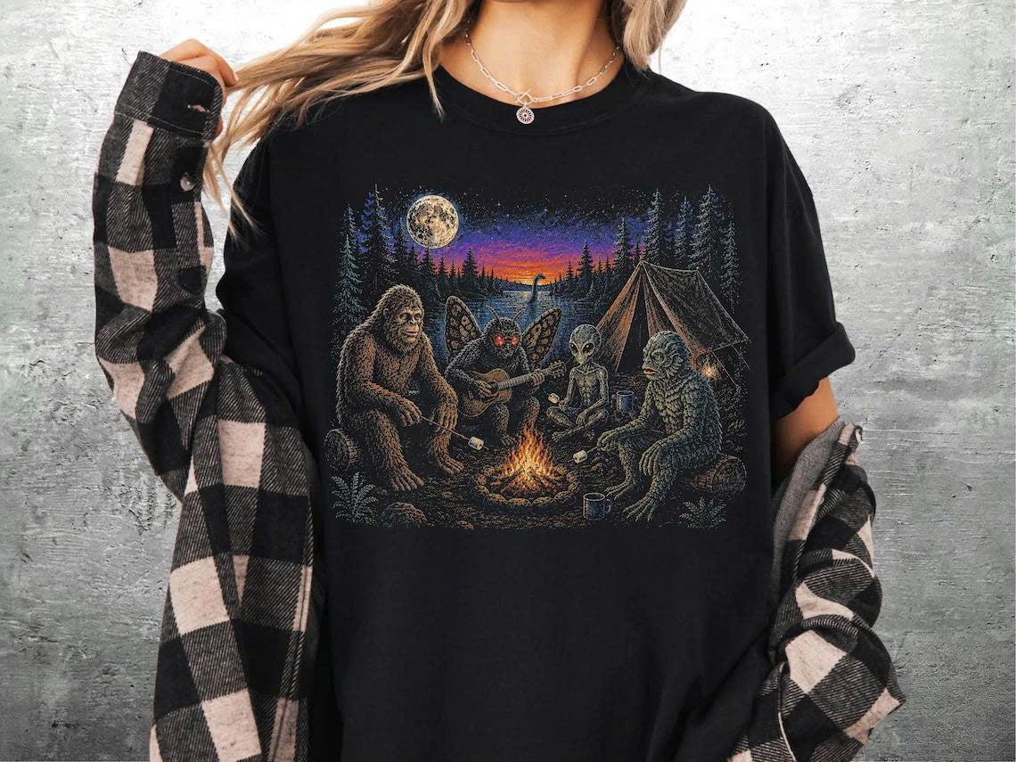 FUNNY CRYPTID CAMPING SHIRTS, OVERSIZE, WOMENS, MENS T-SHIRT LL - 0204