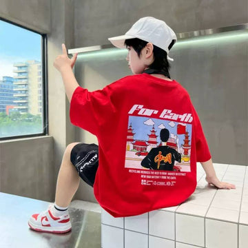 Kids Oversized T-Shirt with "For Earth" Graphic Back Print