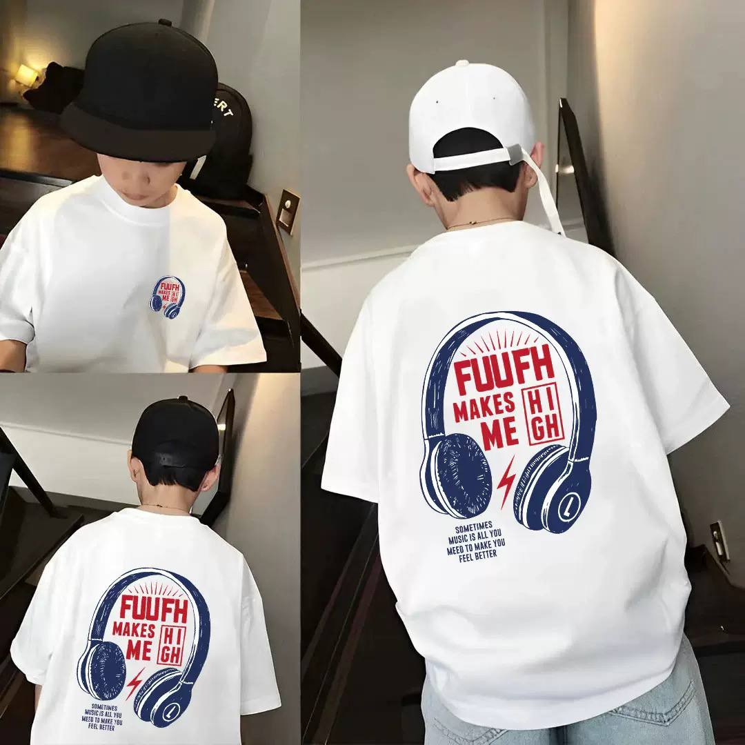 Kids Oversized Headphones Graphic T-Shirt – Streetwear Style