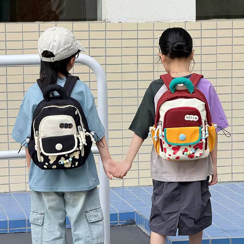 Kids Color Block Backpack with Cute Beaded Charms