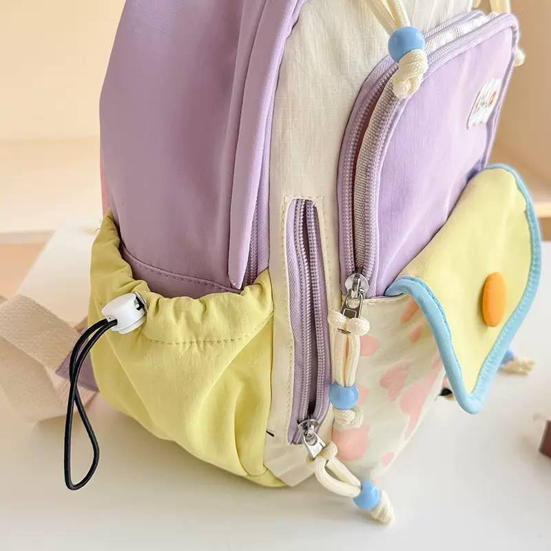 Kids Color Block Backpack with Cute Beaded Charms