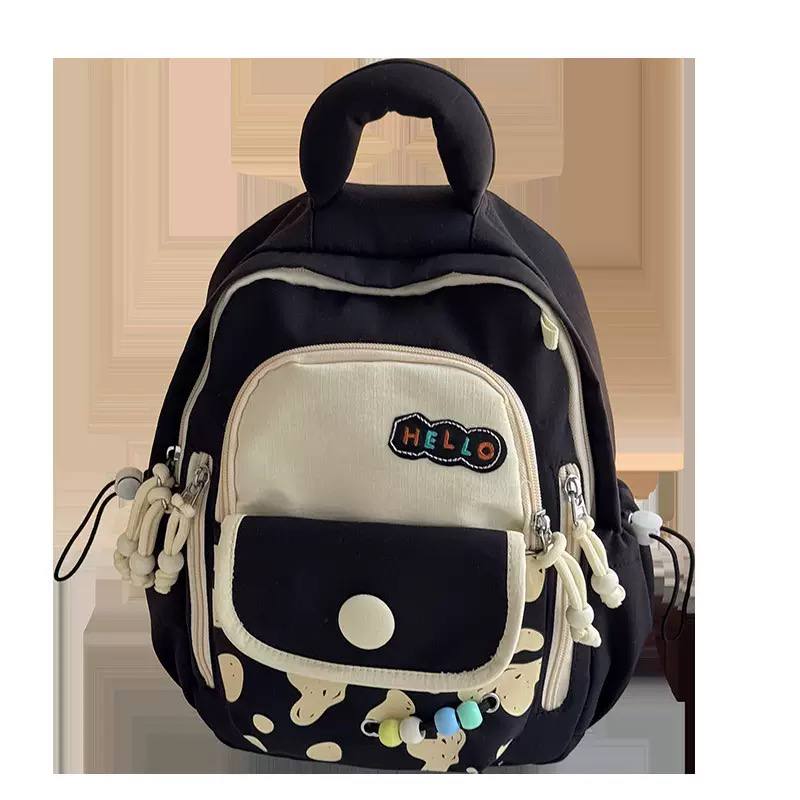 Kids Color Block Backpack with Cute Beaded Charms