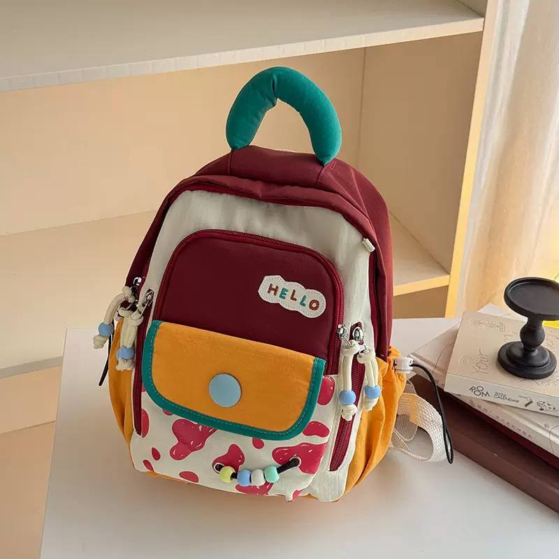 Kids Color Block Backpack with Cute Beaded Charms