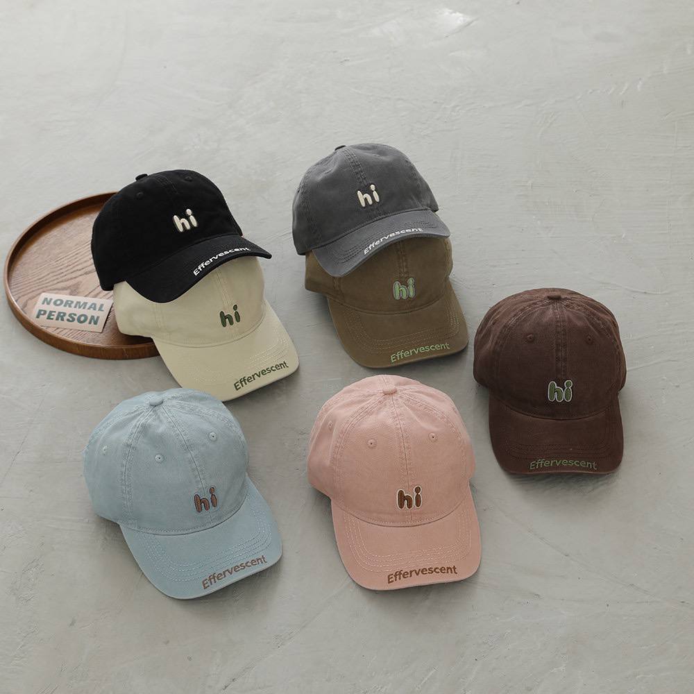 Kids "Hi" Embroidered Baseball Cap – Adjustable Cotton Sun Hat for Boys & Girls