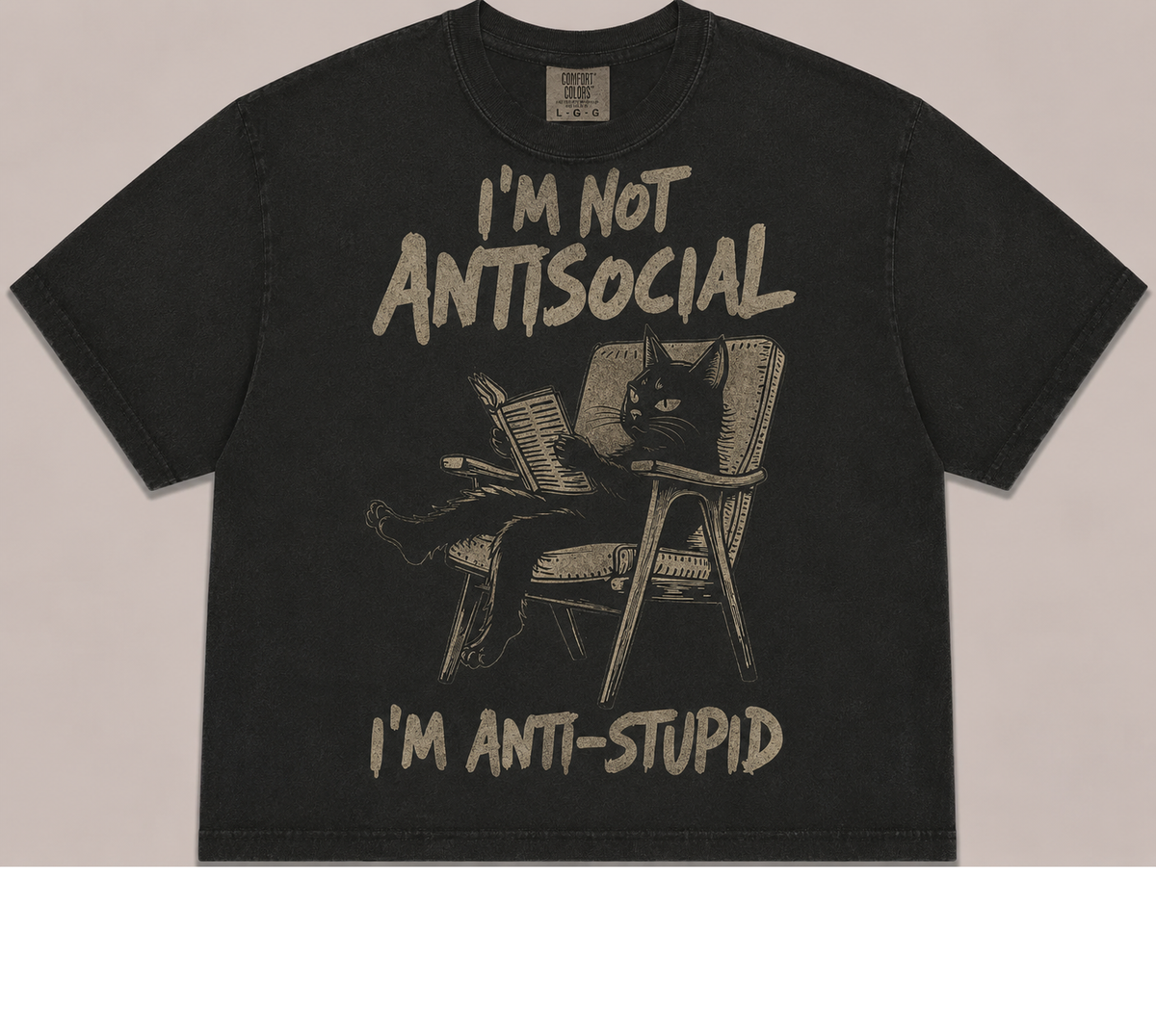 I'M NOT ANTISOCIAL I'M ANTI STUPID BLACK CAT TEE AV-00249