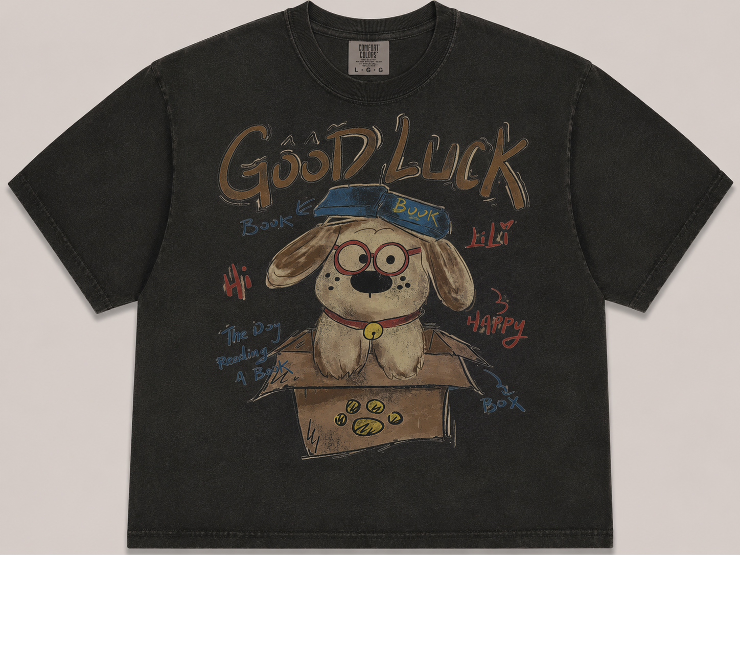 GOOD LUCK BOOKWORM DOG VINTAGE TEE AV-00244