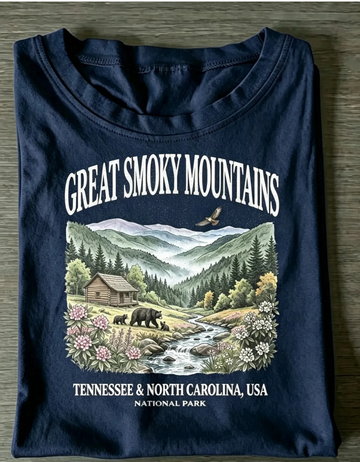 GREAT SMOKY MOUNTAINS NATIONAL PARK RETRO 90S PATTERN T-SHIRT LL - 0200