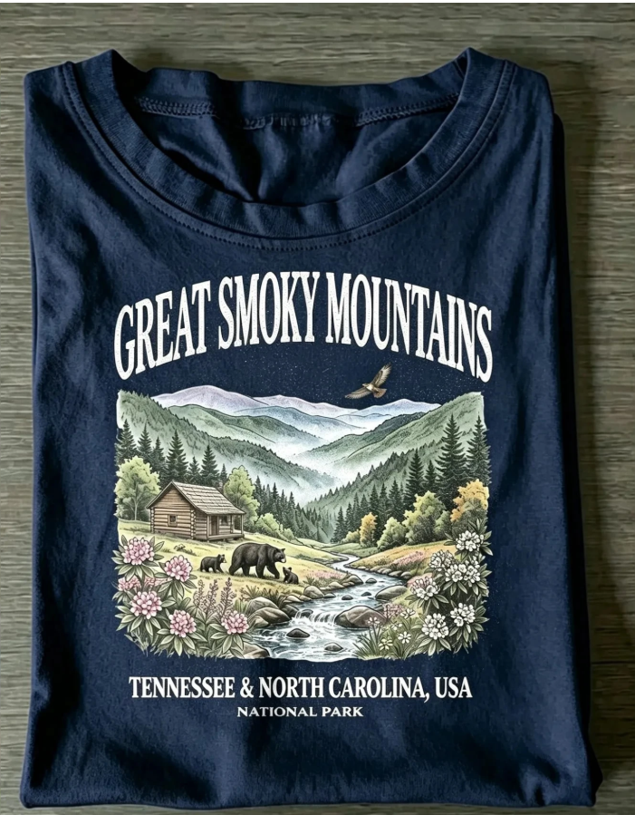 GREAT SMOKY MOUNTAINS NATIONAL PARK RETRO 90S PATTERN T-SHIRT LL - 0200