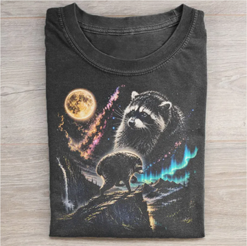 VINTAGE RACCOON MOON NATURE GRAPHIC T-SHIRT RETRO WILDLIFE FOREST AURORA TEE LL - 0205