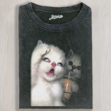 CAT DRINKING ICED MILK TEA T-SHIRT TR-00193