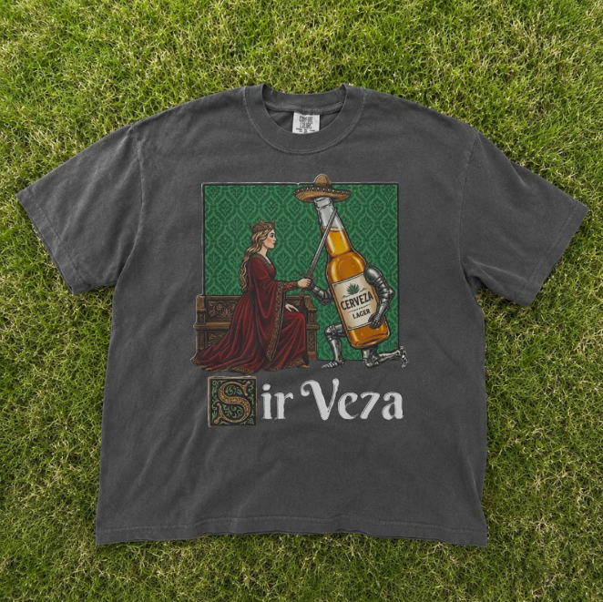 SIR VERA FUNNY MEDIEVAL BEER TEE, KNIGHT ALE GRAPHIC TEE, FANTASY DRINKING TEE BN-00207