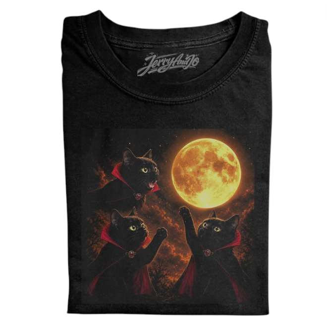 BLACK CAT VAMPIRE TEE, GOTHIC HALLOWEEN CAT TEE, MOON CAT TEE BN-00187