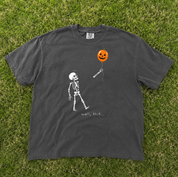 WELL TEE SKELETON HALLOWEEN TEE, FUNNY PUMKIN BALLOON GRAPHIC TEE BN-00259