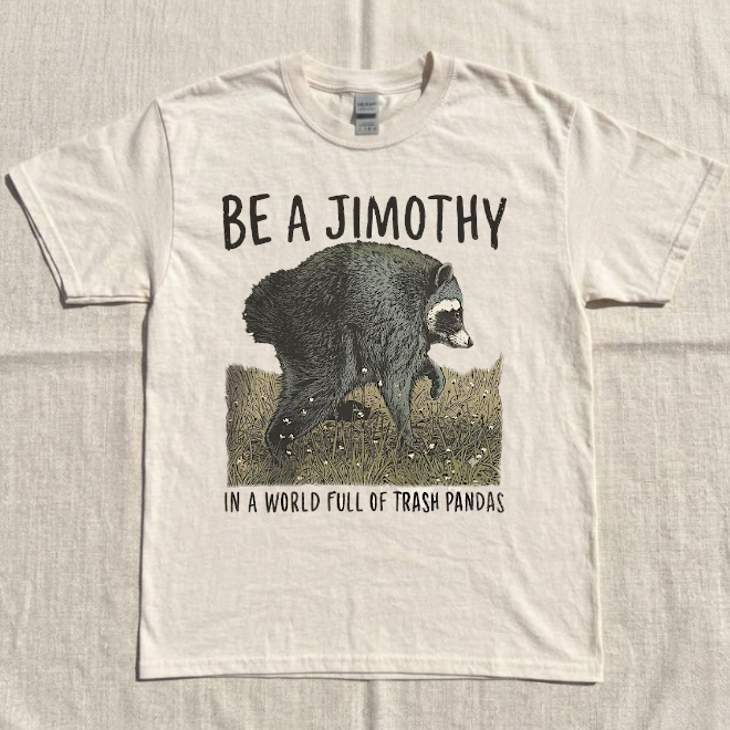 JIMOTHY RACCOON TEE, VIRAL SEATTLE RACCOON TEE, FUNNY VIRAL SHORT SPINE WILDLIFE BN-00192