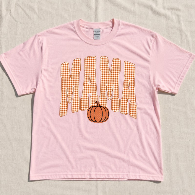RETRO MAMA PUMKIN TEE, TRENDY FALL GINGHAM MAMA TEE BN-00218