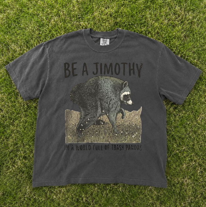 JIMOTHY RACCOON TEE, VIRAL SEATTLE RACCOON TEE, FUNNY VIRAL SHORT SPINE WILDLIFE BN-00192