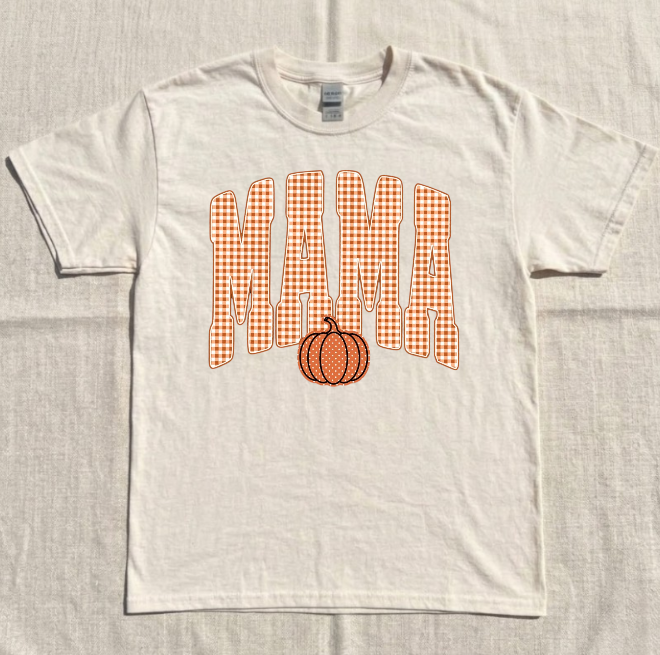 RETRO MAMA PUMKIN TEE, TRENDY FALL GINGHAM MAMA TEE BN-00218