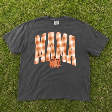RETRO MAMA PUMKIN TEE, TRENDY FALL GINGHAM MAMA TEE BN-00218