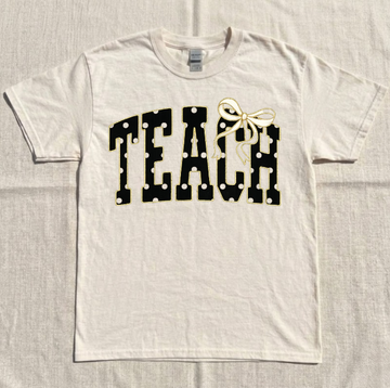 TEACH TEE, BLACK POLKA DOT TEACHER TEE, CUTE BACK TO SHCOOL TEACHER TEE BN-00184