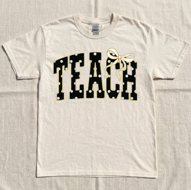 TEACH TEE, BLACK POLKA DOT TEACHER TEE, CUTE BACK TO SHCOOL TEACHER TEE BN-00184