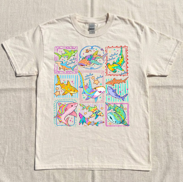 SHARK TROPICAL OCEAN STAMPS, COASTAL BEACH SUMMER TEE BN-00212