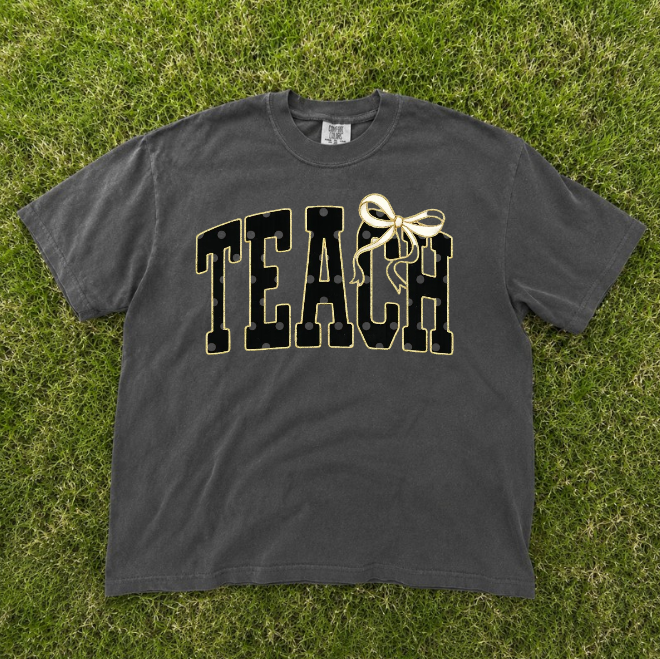 TEACH TEE, BLACK POLKA DOT TEACHER TEE, CUTE BACK TO SHCOOL TEACHER TEE BN-00184