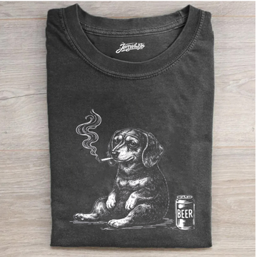 SMOKING DACHSHUND WITH BEER T-SHIRT BT-00235