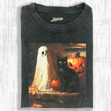 HALLOWEEN CAT SHIRT, VINTAGE BLACK CAT TEE BT-00240