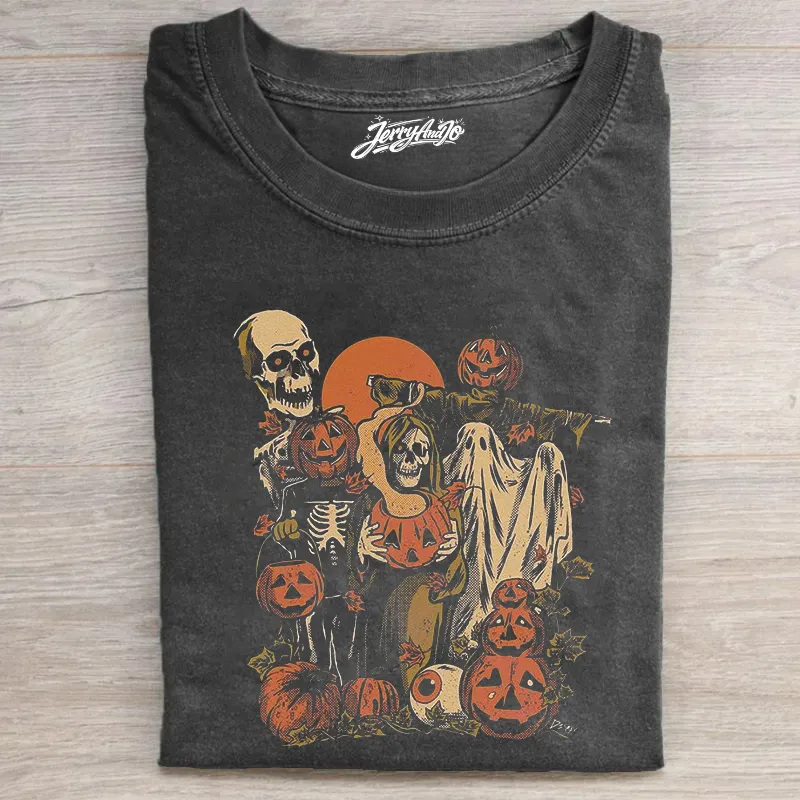 RETRO GHOST PUMPKIN HALLOWEEN T-SHIRT LL - 0260