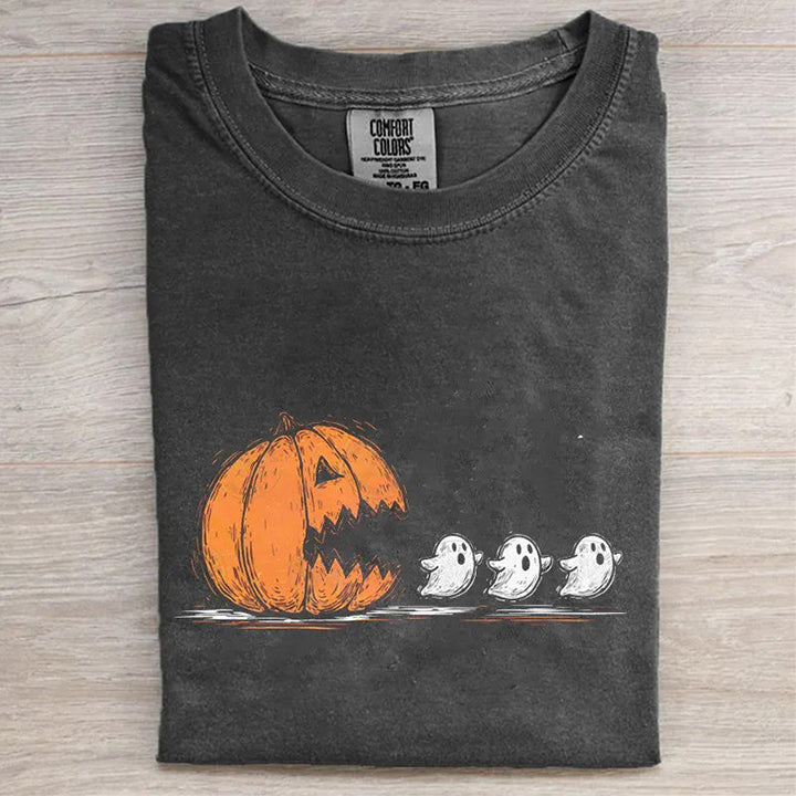 HALLOWEEN PUMPKIN CHASING GHOST SHIRT HHUE - 118
