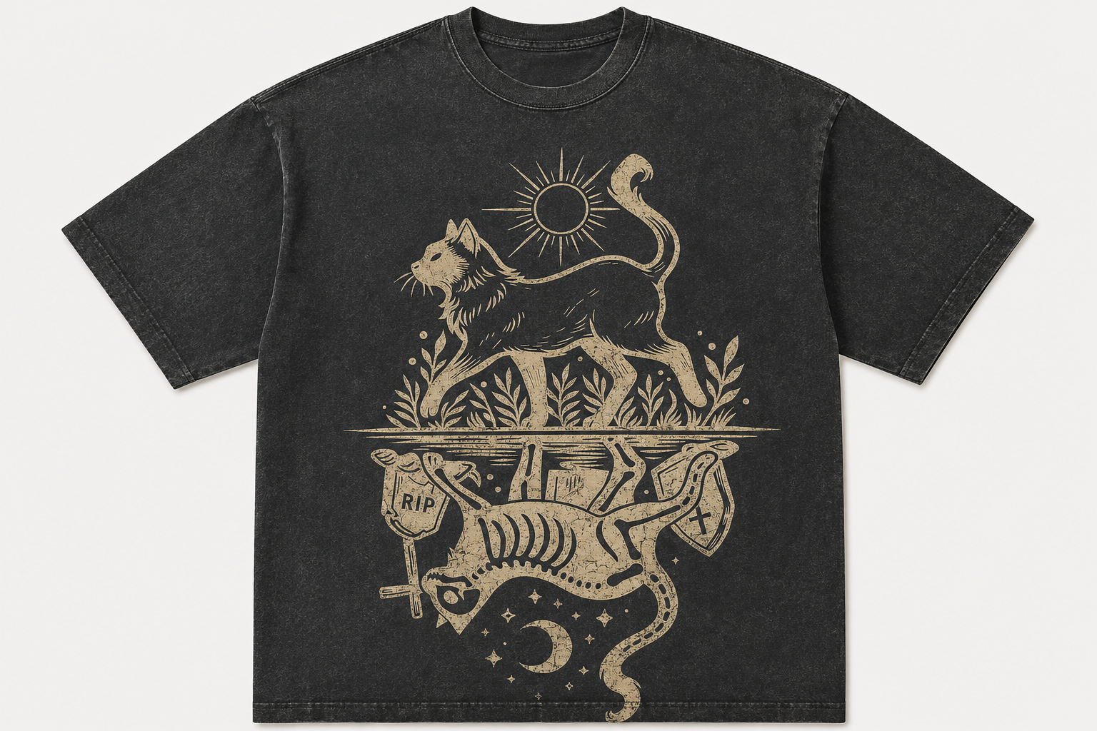 LIFE AND DEATH CAT TAROT VINTAGE TEE AV-00260