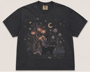 CUTE WITCH & BLACK CAT HALLOWEEN VINTAGE TEE AV-00234