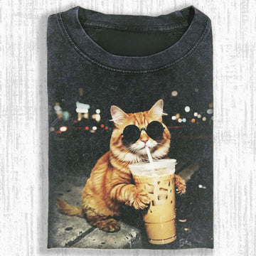 VINTAGE CAT GRAPHIC T-SHIRT LL - 0188