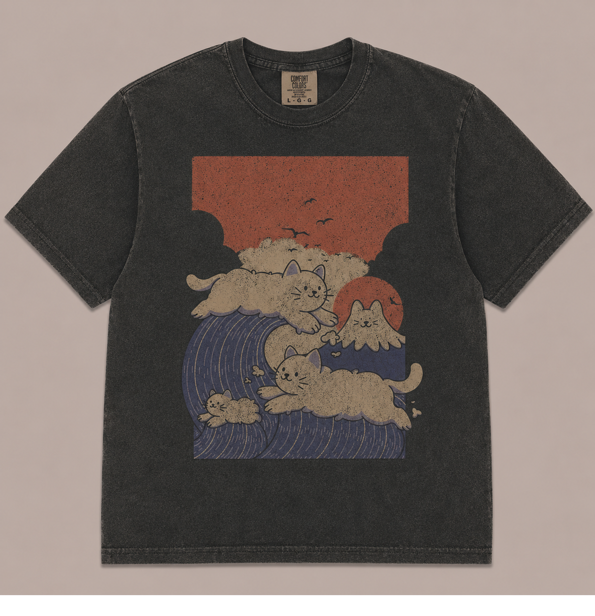 SURFING CATS JAPANESE WAVE VINTAGE GRAPHIC TEE AV-00255