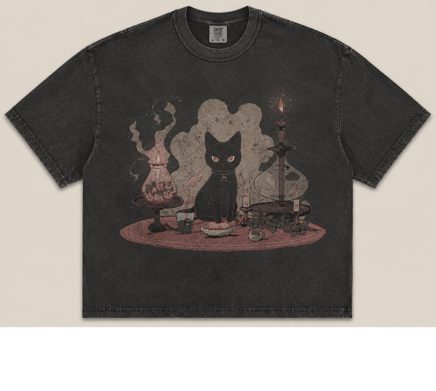 MYSTIC BLACK CAT ALTAR VINTAGE HALLOWEEN WITCHY  TEE AV-00205
