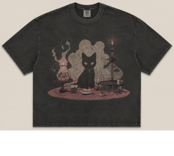 MYSTIC BLACK CAT ALTAR VINTAGE HALLOWEEN WITCHY  TEE AV-00205