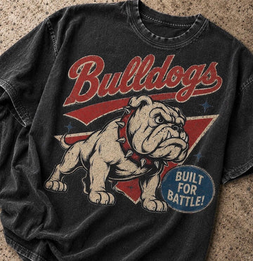 Vintage BullDogs School Mascot Design Tshirt, Custom Football Shirt, Built For Battle B-00128