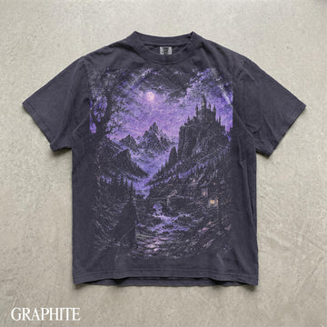 Dark Fantasy Castle Shirt, Gothic Moonlit Landscape Tee, Dark Academia Graphic T Shirt, Medieval Kingdom Comfort Colors Shirt, Friend Gift Son-0319