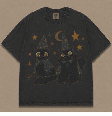 WITCHY BLACK CATS VINTAGE HALLOWEEN TEE AV-00223