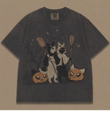 WITCHY GHOST CATS VINTAGE HALLOWEEN TEE AV-00225