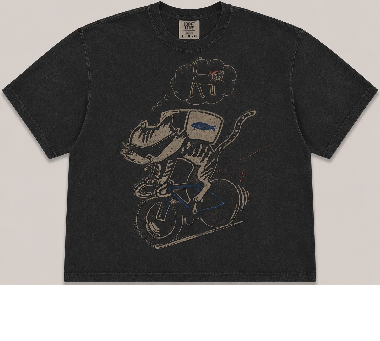 FUNNY CAT CYCLIST VINTAGE GRAPHIC TEE AV-00241