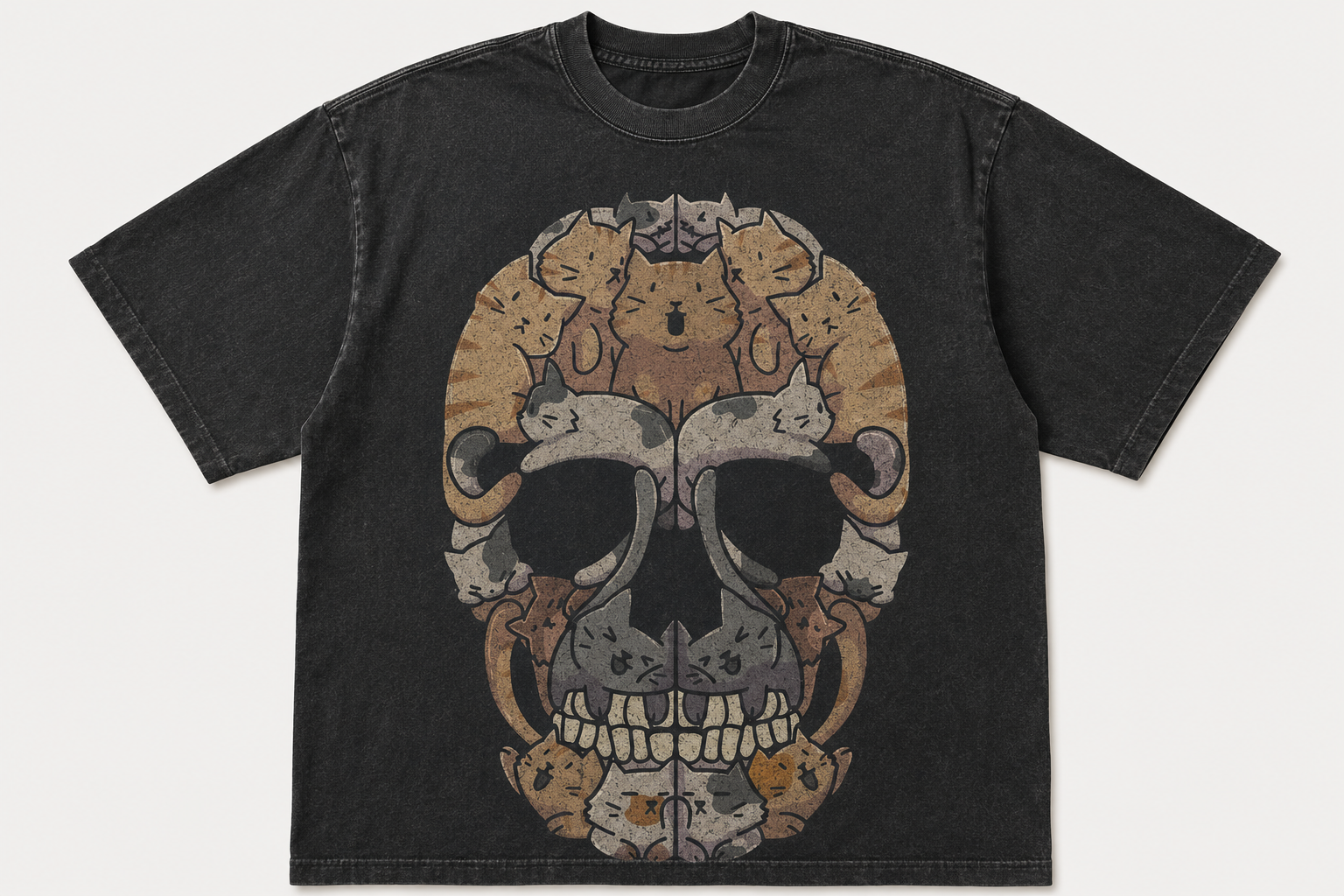 CAT SKULL VINTAGE GRAPHIC TEE AV-00261