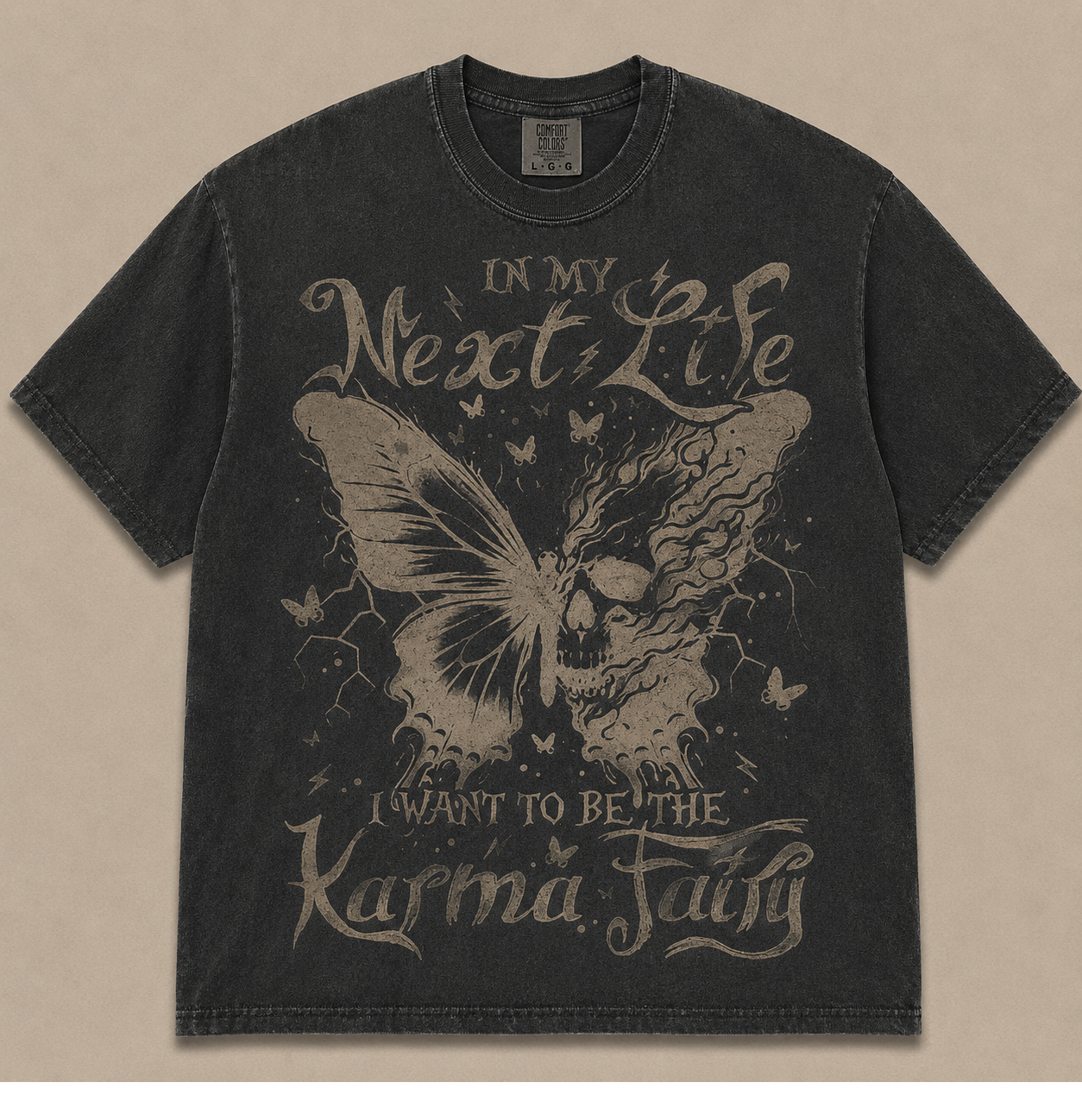 IN MY NEXT LIFE KARMA FAIRY VINTAGE GOTHIC BUTTERFLY SKULL TEE AV-00218
