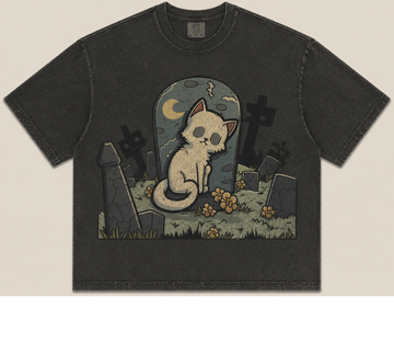 GHOST KITTY GRAVEYARD VINTAGE HALLOWEEN BLACK CAT TEE AV-00204
