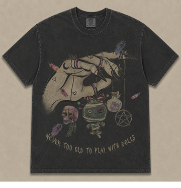 NEVER TOO OLD TO PLAY WITH DOLLS VINTAGE VOODOO TEE AV-00217